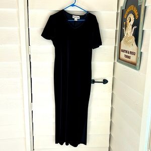 Black velvet mid shin length dress size 8